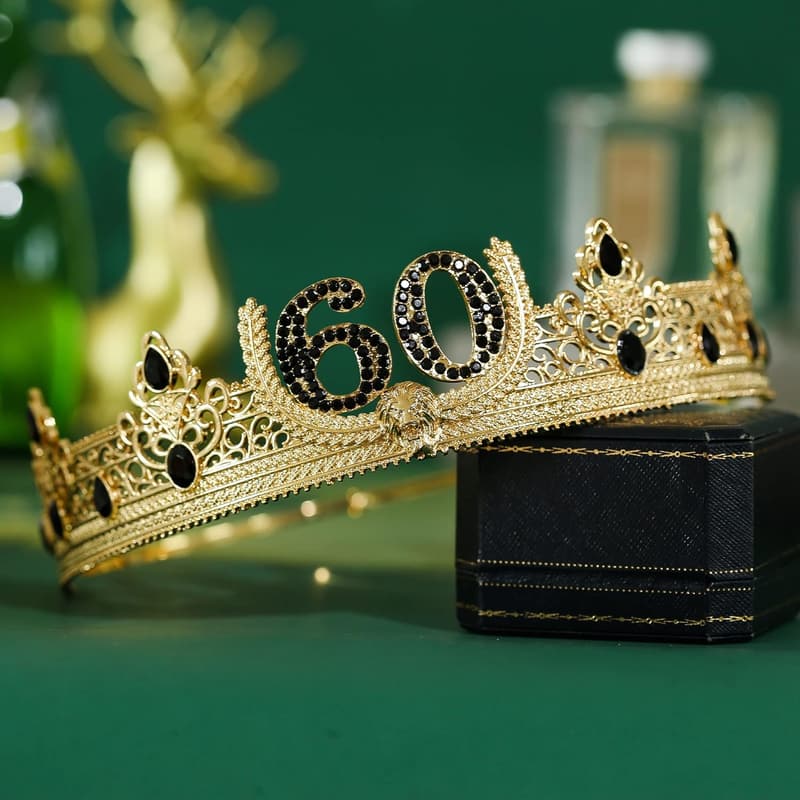 60th Birthday Gold King Crown and Sash for Men