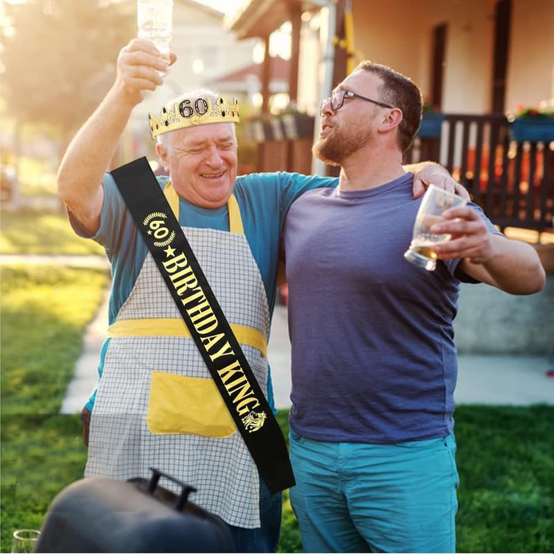 60th Birthday Gold King Crown and Sash for Men
