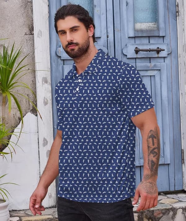 Funny Print Short Sleeve Golf Polos for Men