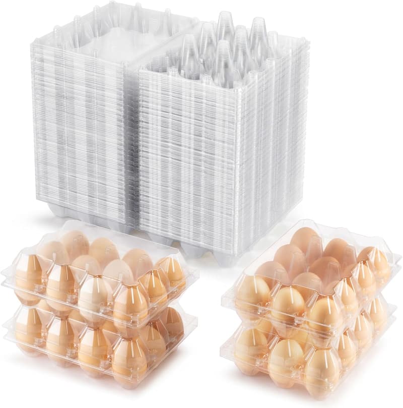 Bulk 100-Pack Clear Plastic Egg Cartons for 12 Eggs