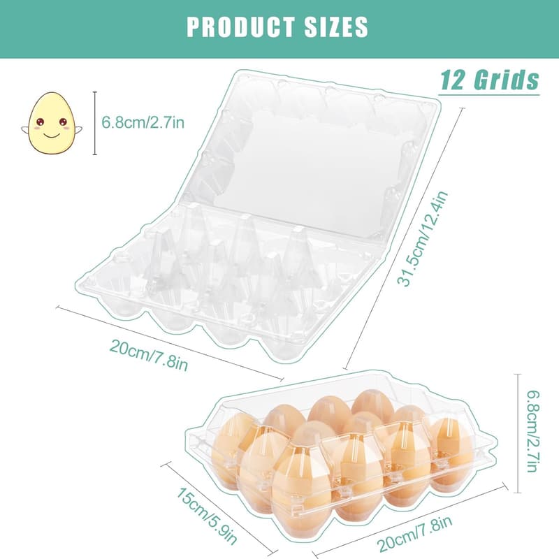 Bulk 100-Pack Clear Plastic Egg Cartons for 12 Eggs