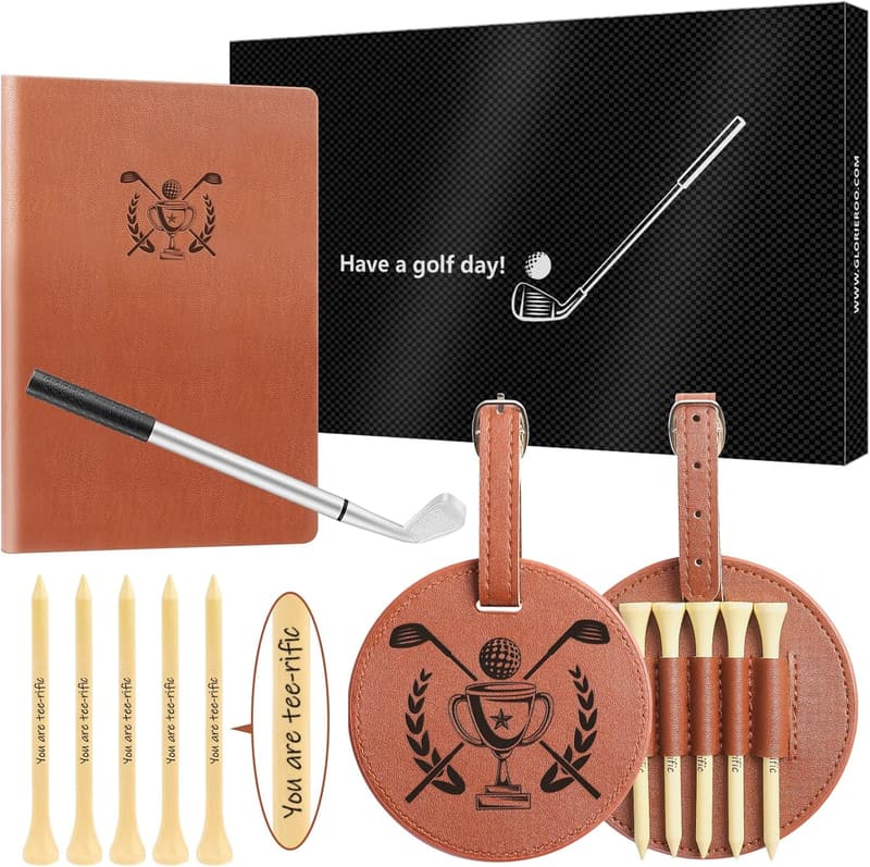 Funny Birthday Golf Gift Set for Dad: Scorecard Book, Bag Tag & Tees