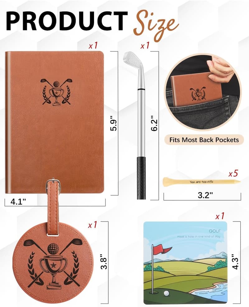 Funny Birthday Golf Gift Set for Dad: Scorecard Book, Bag Tag & Tees