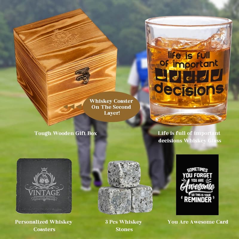 Father's Day Whiskey Set for Golfers - Gifts for Dad