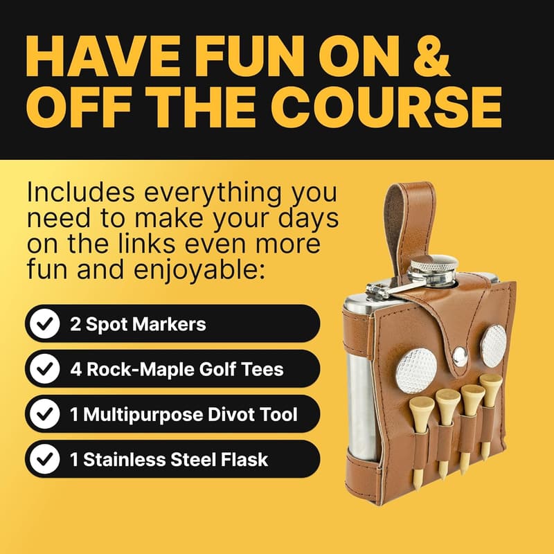 Father's Day Golf Flask Set with Tees & Divot Tool