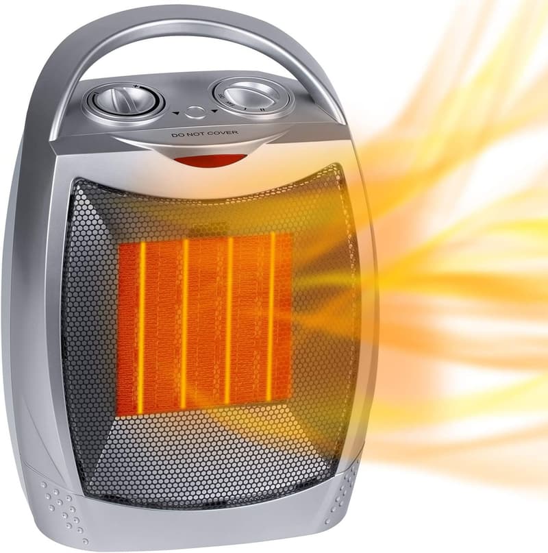1500W Portable Electric Space Heater with Thermostat - Silver