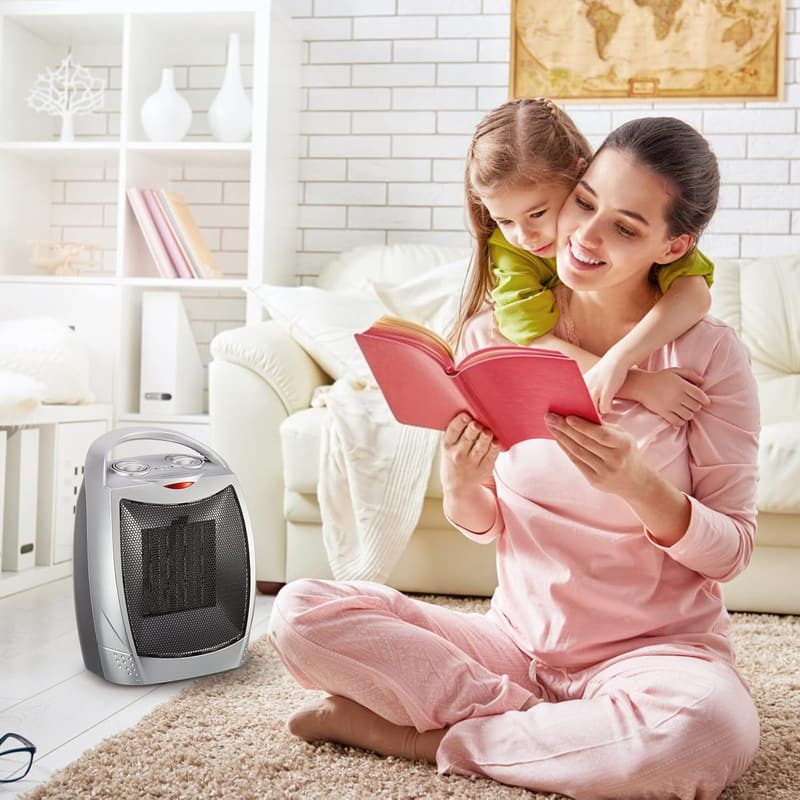 1500W Portable Electric Space Heater with Thermostat - Silver