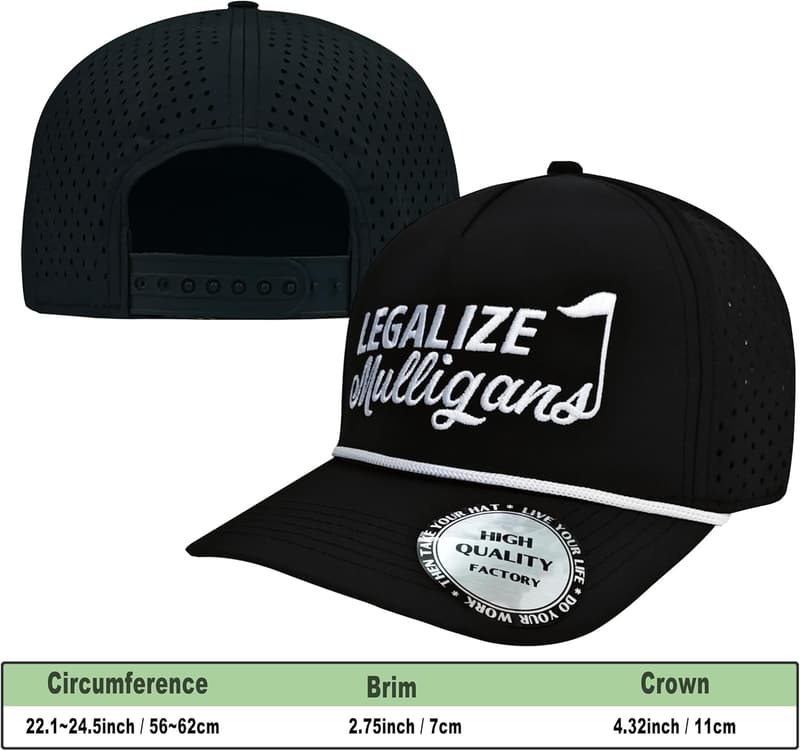 Legalize Mulligans Golf Hat for Men - Black/White Rope Design