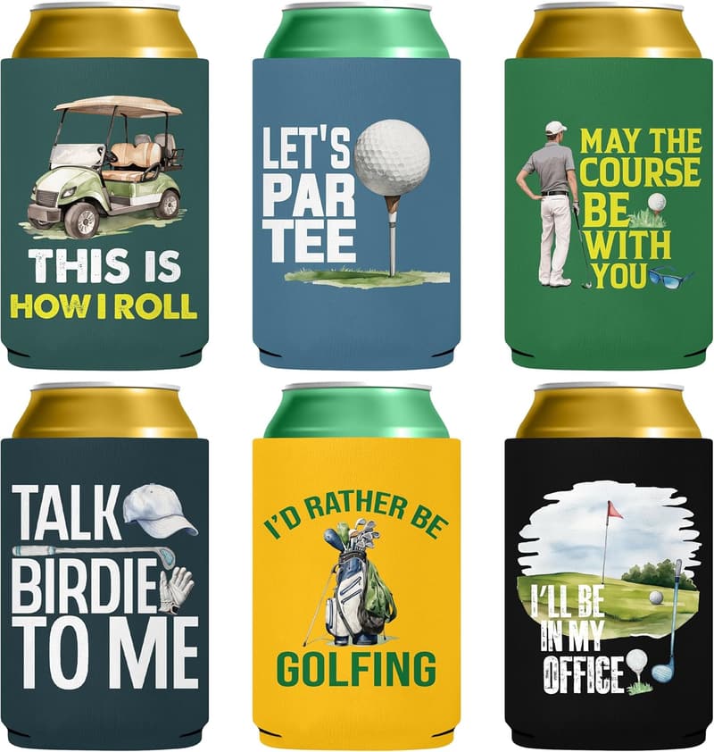 Golf Party Can Coolers - 6 Pack Reusable Neoprene Beer Sleeves
