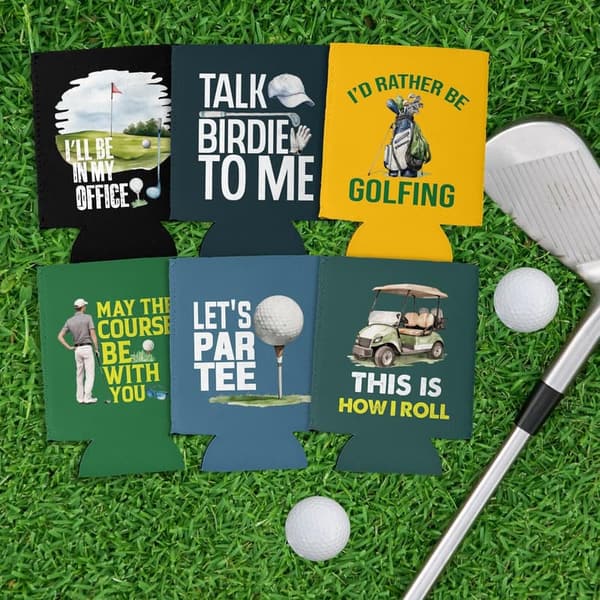 Golf Party Can Coolers - 6 Pack Reusable Neoprene Beer Sleeves