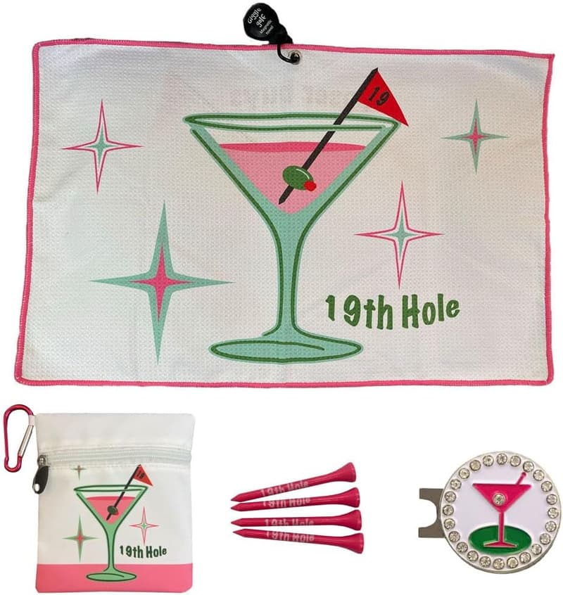 19th Hole Women's Golf Towel Set with Microfiber Towel and Tees
