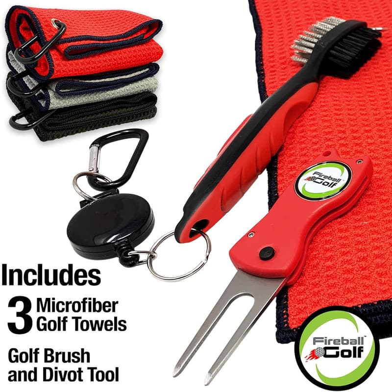 Golf Accessories Gift Set - 3 Towels, Divot Tool & Brush