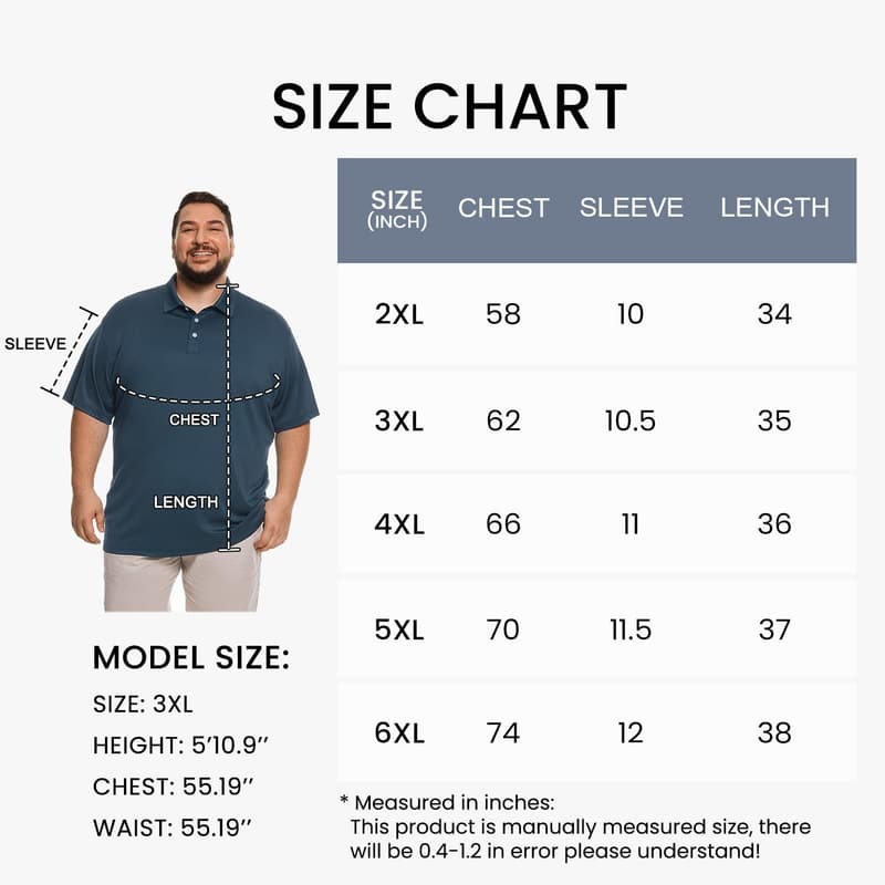 Big and Tall Men's Moisture-Wicking Golf Polo Shirt, 2XL-6XL