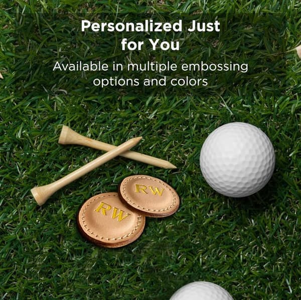 Father's Day Personalized Golf Ball Markers - Leather Monogrammed Set of 2