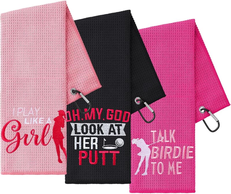 Golf Embroidered Towels Set with Clips | Gift for Men & Women