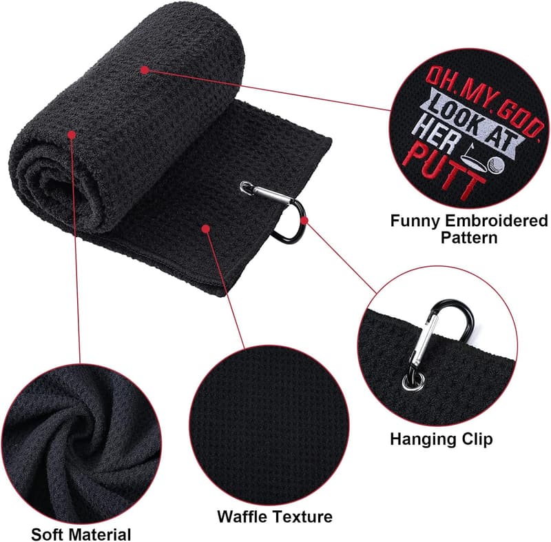 Golf Embroidered Towels Set with Clips | Gift for Men & Women