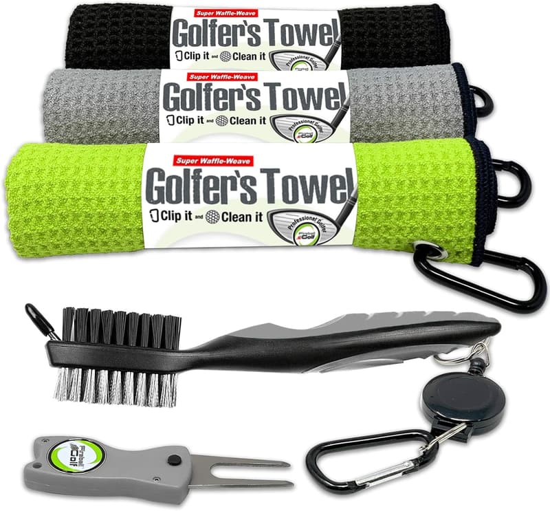 Golf Gifts Set: 3 Towels, Divot Tool, Marker & Brush