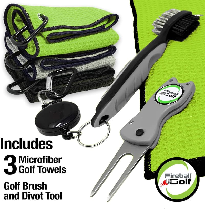 Golf Gifts Set: 3 Towels, Divot Tool, Marker & Brush