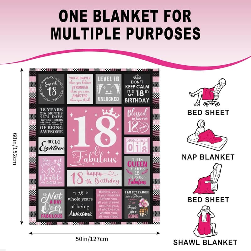 18th Birthday Cozy Blanket for Girls - 50