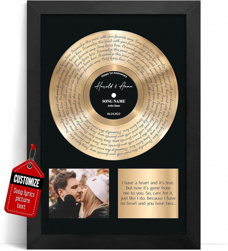 One Year Anniversary Custom Song Lyrics Canvas Art for Couples