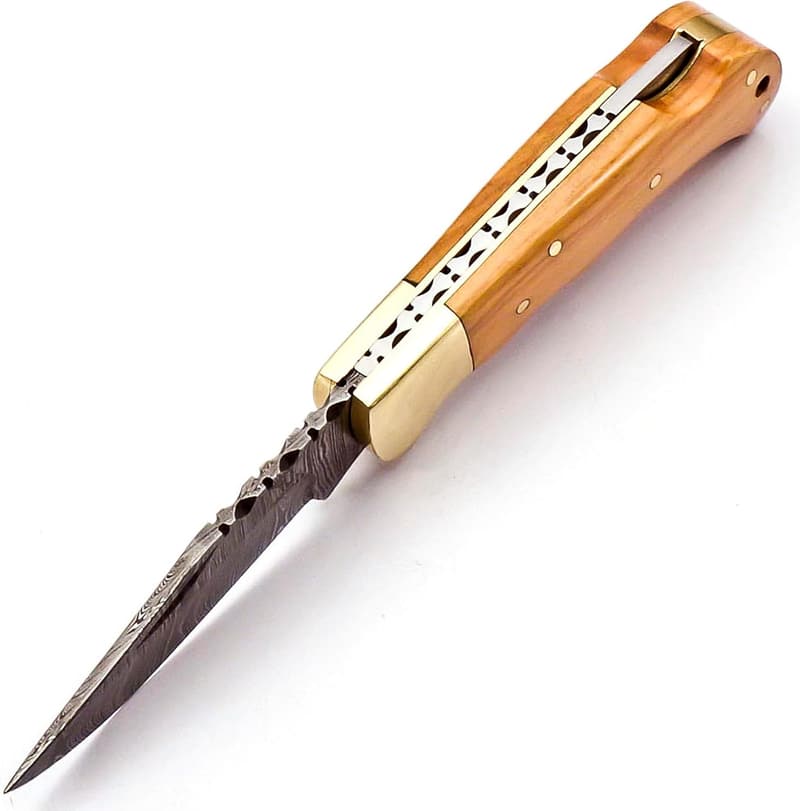 Paper Anniversary Personalized Damascus Pocket Knife with Sheath