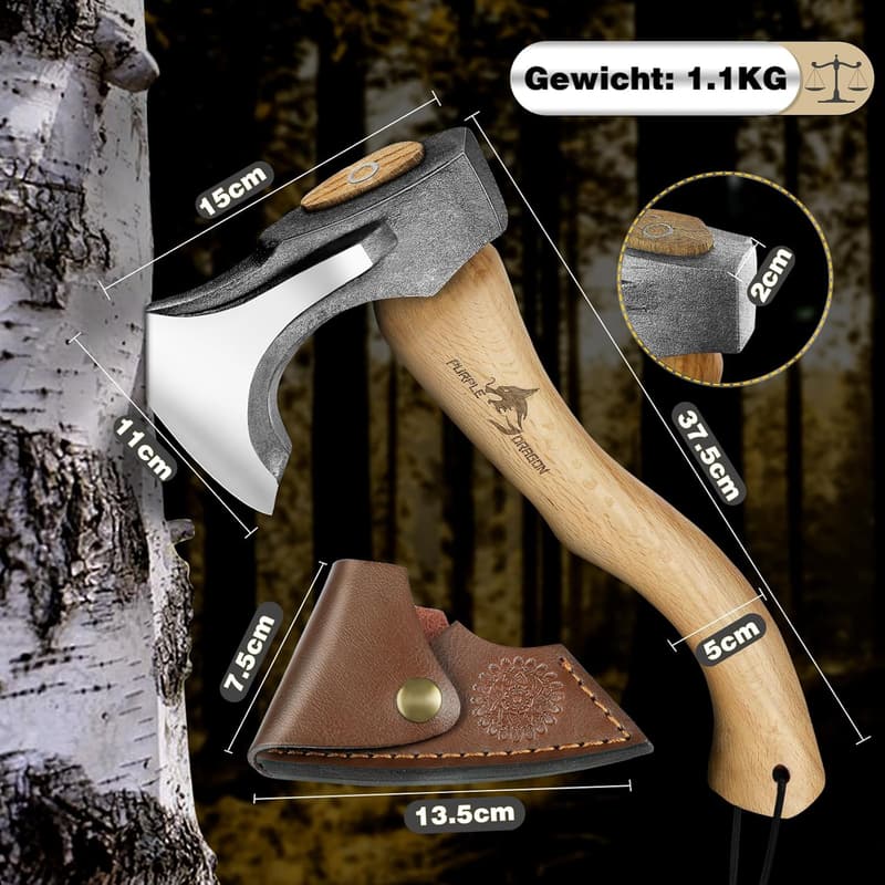 Hand Forged Purple Dragon Camping Hatchet - 14.7 Inch Axe for Bushcraft