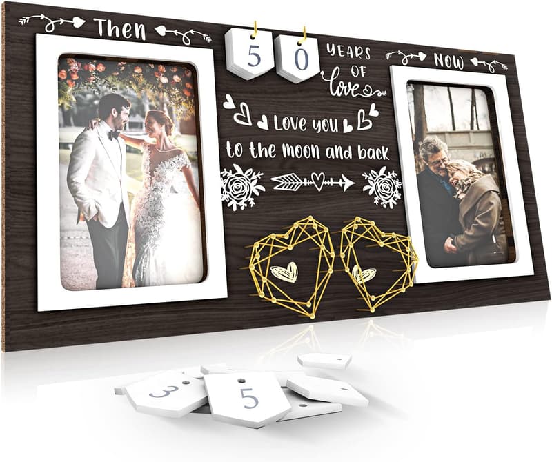 1-99 Year Anniversary Wood Picture Frame for Couples
