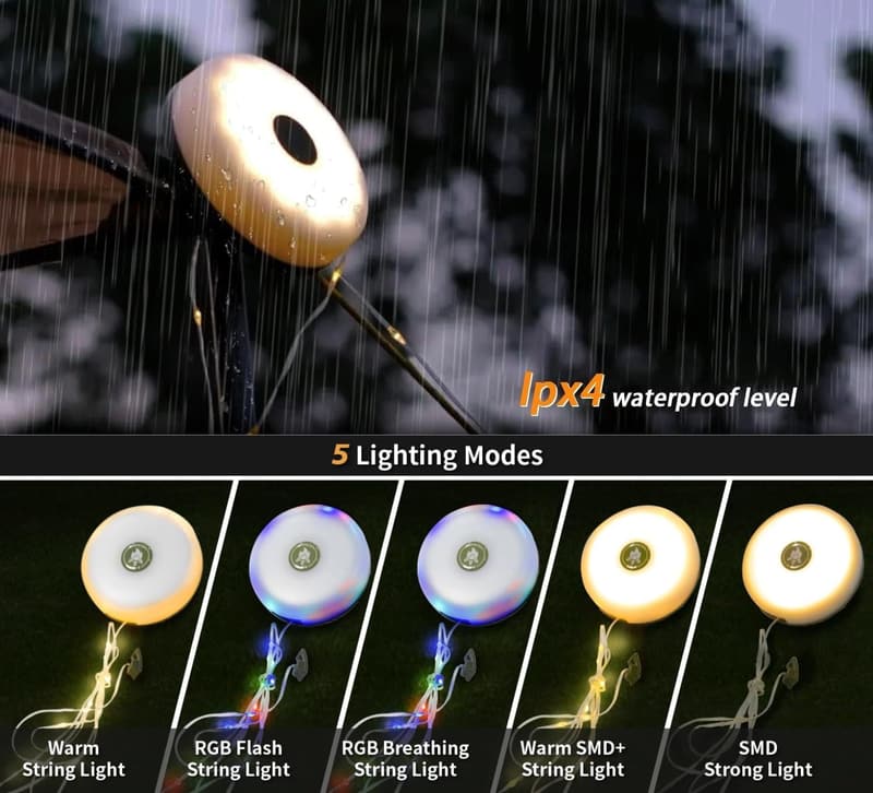 32.8FT Waterproof Camping String Lights with 8 Modes
