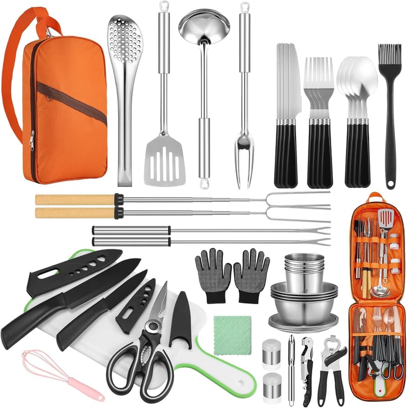 Camping Cooking Set - Stainless Steel & Silicone Utensil Kit