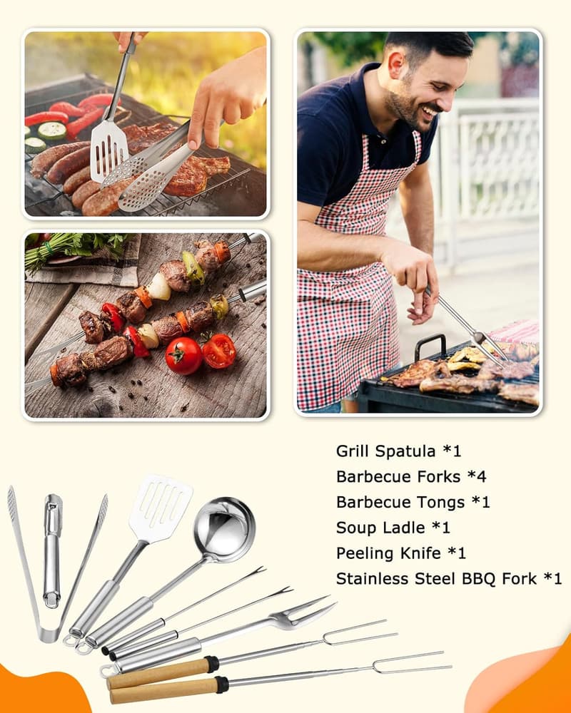 Camping Cooking Set - Stainless Steel & Silicone Utensil Kit