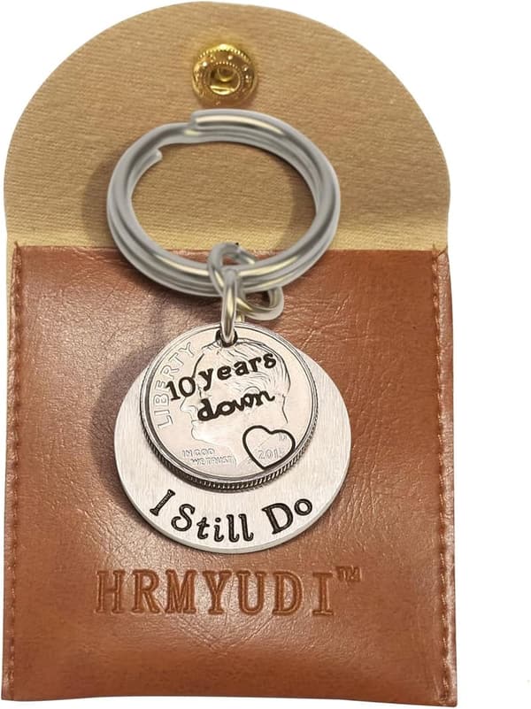 10th Anniversary Coin Keychain Gift for Couples