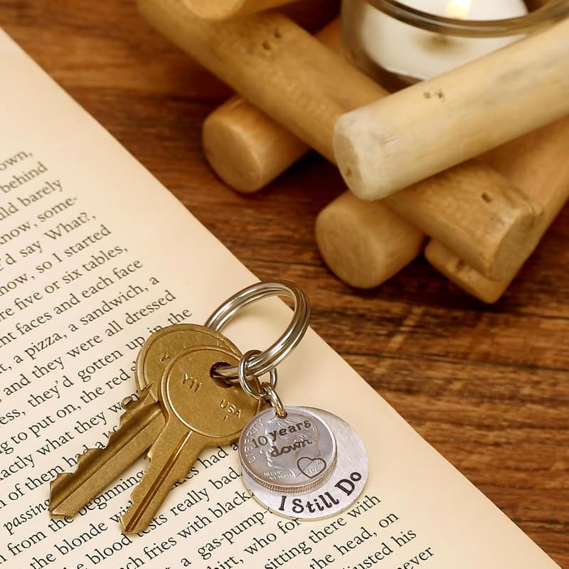 10th Anniversary Coin Keychain Gift for Couples
