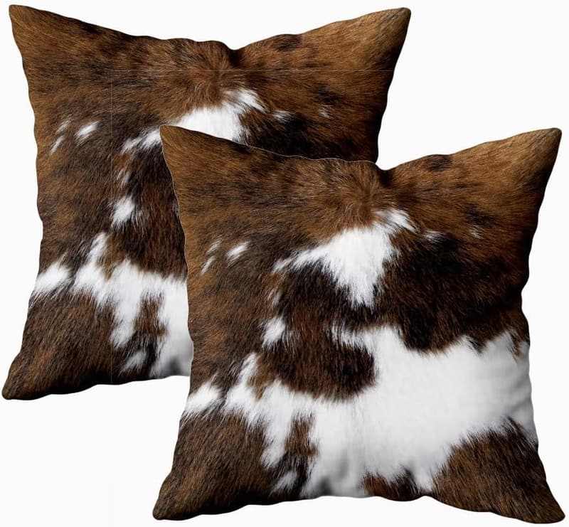 Western Cowhide Print Throw Pillow Covers - Set of 2, 18x18 inches