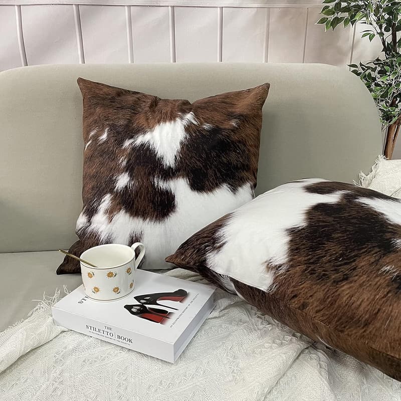 Western Cowhide Print Throw Pillow Covers - Set of 2, 18x18 inches