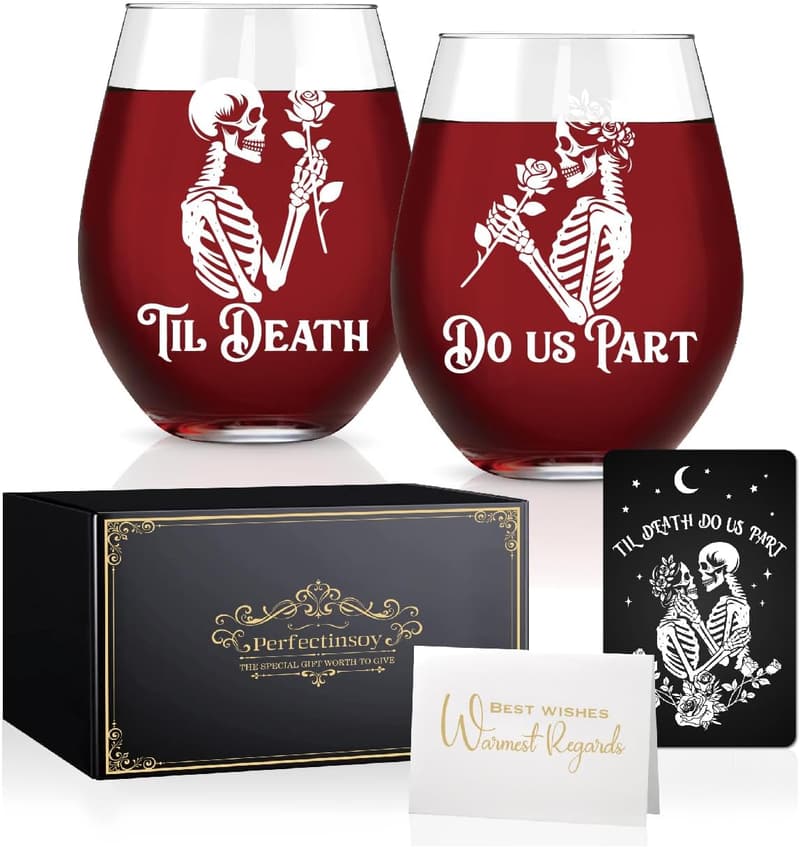 Zombie Skull Wine Glass Set - 2 Piece Gift Box for Couples