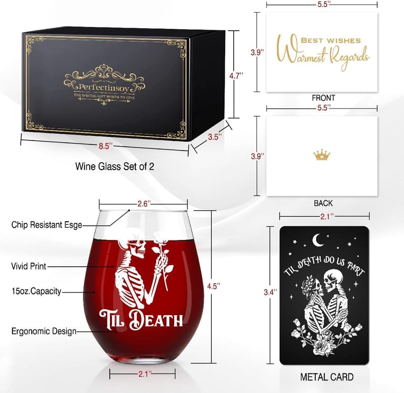 Zombie Skull Wine Glass Set - 2 Piece Gift Box for Couples