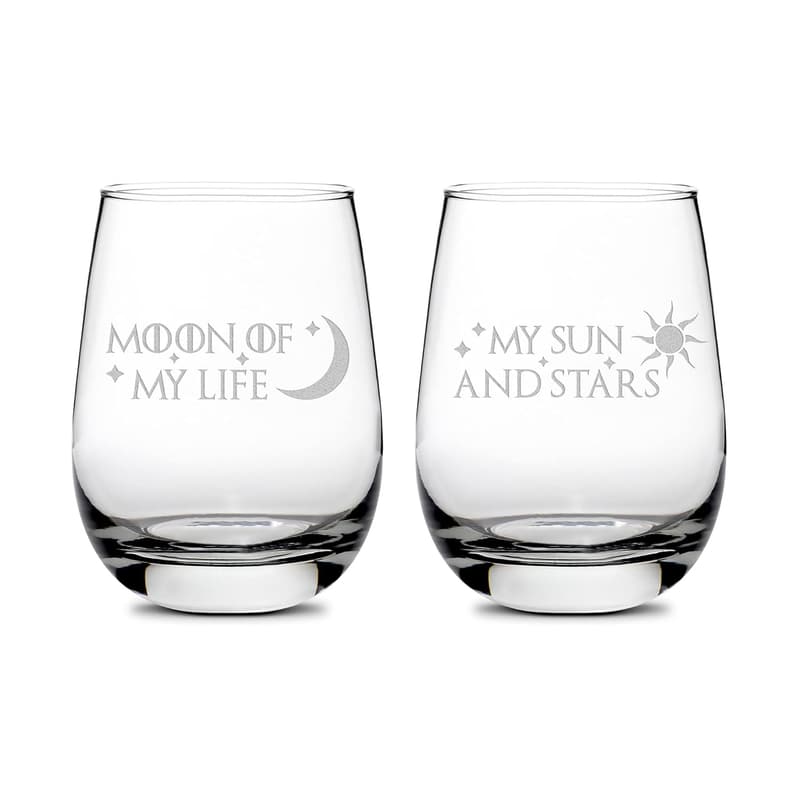 Moon Of My Life Stemless Wine Glasses - Set of 2, Handmade 16oz