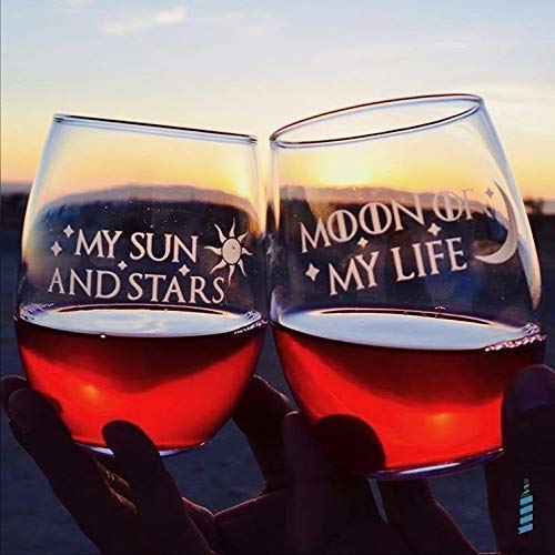 Moon Of My Life Stemless Wine Glasses - Set of 2, Handmade 16oz