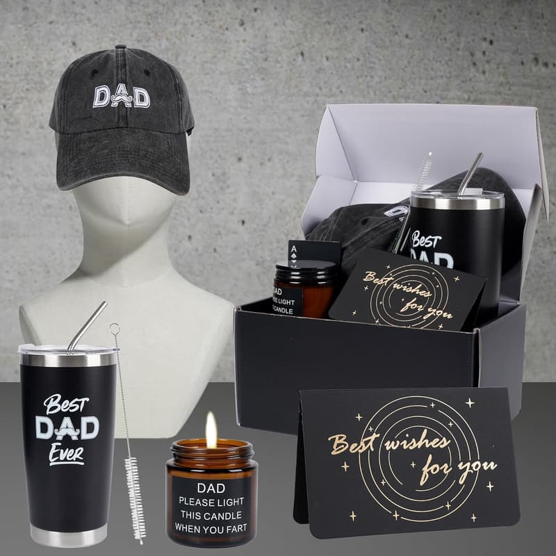 Dad Gift Set: 9-Piece Bundle with Tumbler, Cap & Keychain