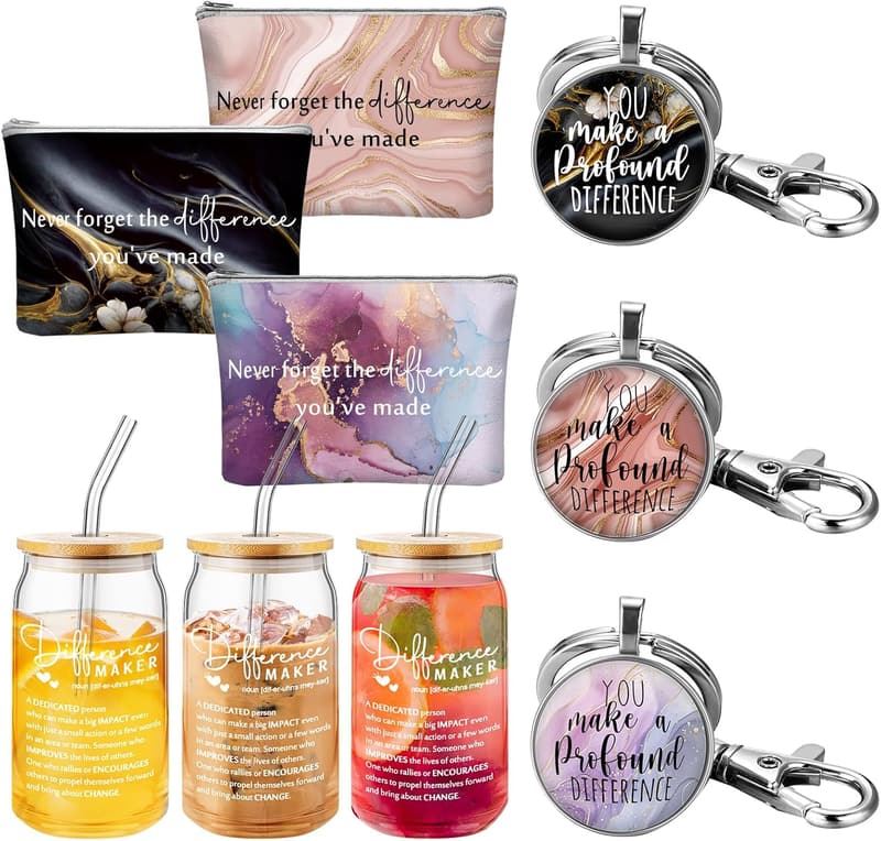 Employee Appreciation Gift Set: 16oz Glass Cup & Keychain