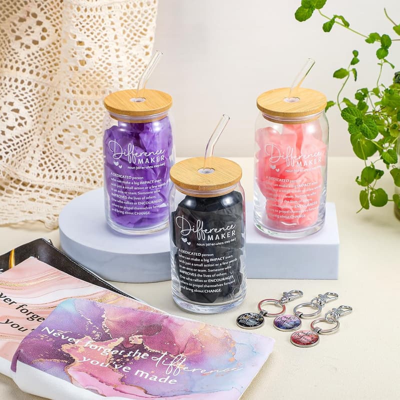 Employee Appreciation Gift Set: 16oz Glass Cup & Keychain