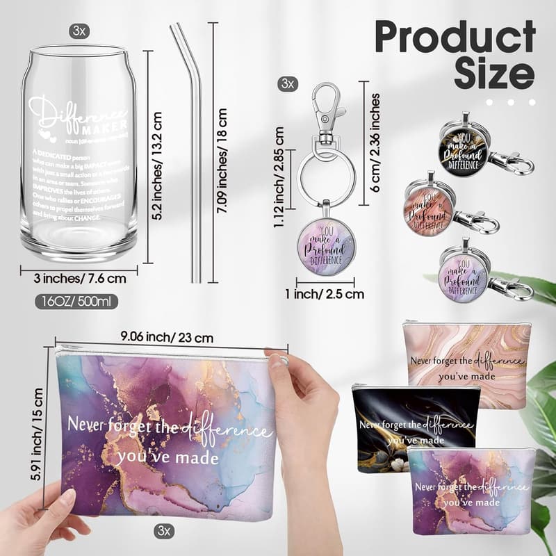 Employee Appreciation Gift Set: 16oz Glass Cup & Keychain