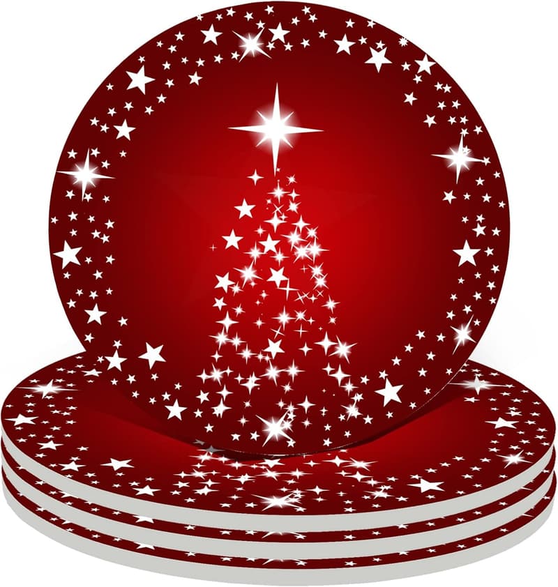 Christmas Ceramic Coasters Set of 4 - Silver Star Design