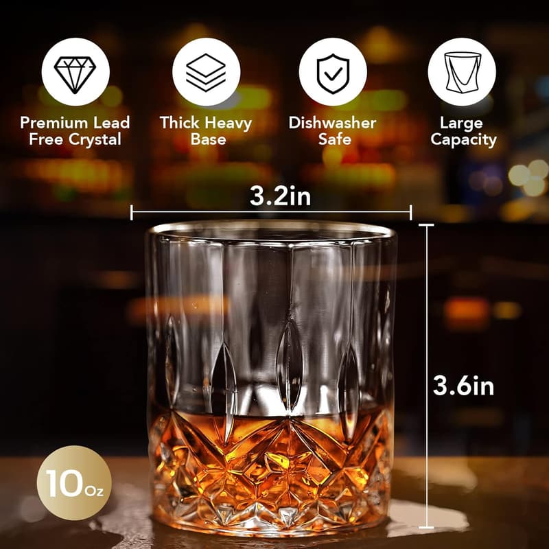 Whiskey Glass Set of 2 with Ice Ball Molds - 10 oz Tumblers