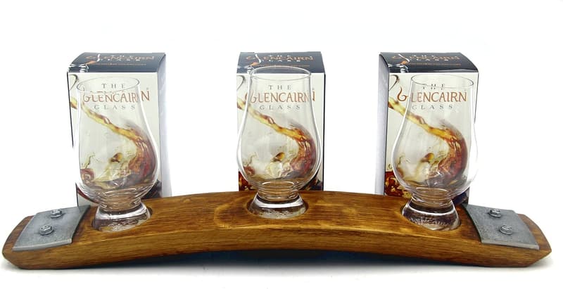 Whiskey Flight Set with 3 Crystal Glencairn Glasses