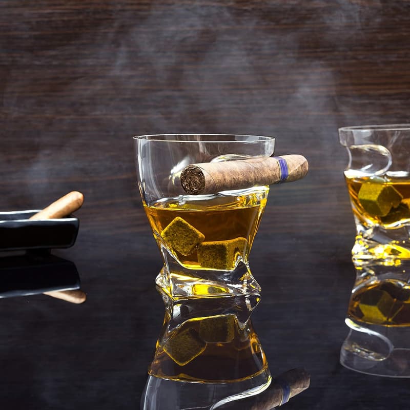 Father's Day Whiskey Glass & Cigar Holder Set with Chilling Stones
