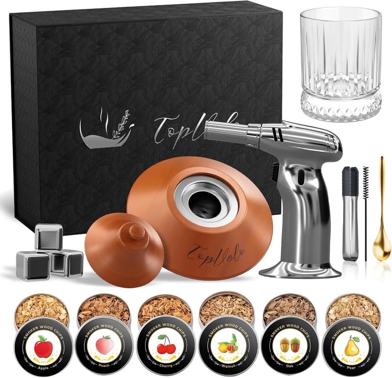 Whiskey Smoker Kit with Torch, Glass, & 6 Wood Chips - Gift for Husband