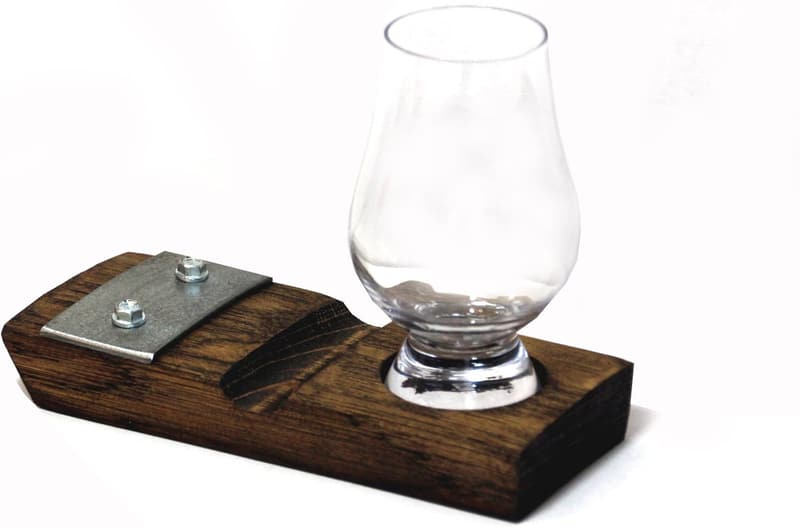 Dark Walnut Whiskey Coaster Set with Glencairn Glass & Cigar Holder
