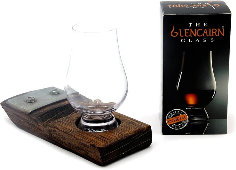 Dark Walnut Whiskey Coaster Set with Glencairn Glass & Cigar Holder