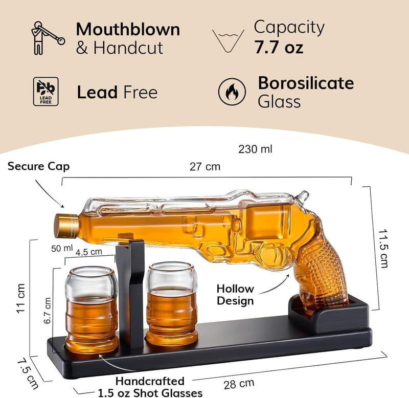 Unique Whiskey Gun Decanter Set - Perfect Gift for Dad